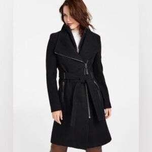 Calvin Klein women’s petite belted wrap coat mp black NWT in packaging